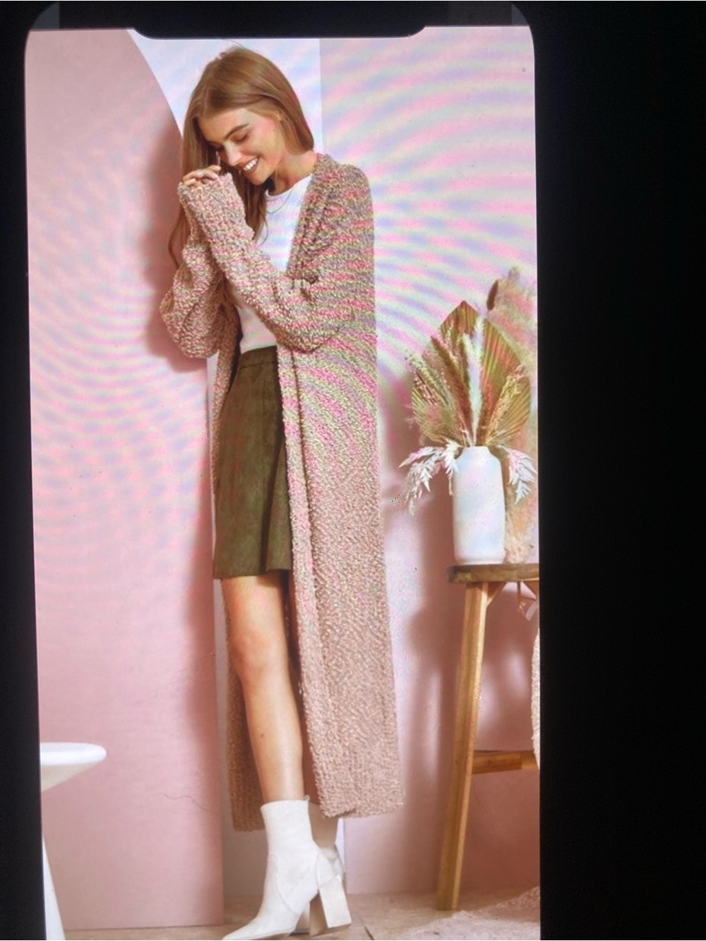 ANDREE BY UNIT Long Bouclé Open Front Popcorn Cardigan in Oatmeal NWOTS